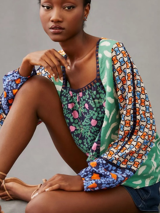 Maeve Tops - Maeve by Anthropologie Bernadette Mixed Print Blouse